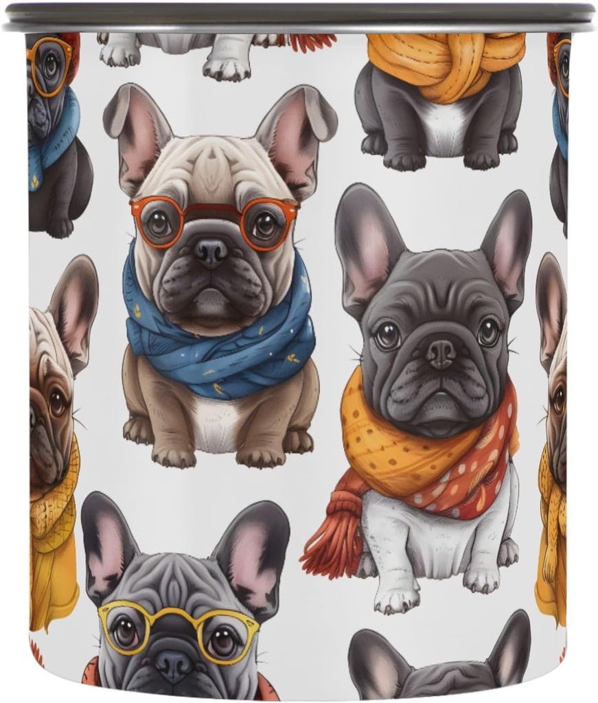 ALAZA French Bulldogs with Hat Dogs Airtight Coffee Bean Canister 30oz Food Storage Containers with Lids For Gournd, Tea, Sugar, Flour, Rice, Cereal, Candy Cookie Jar