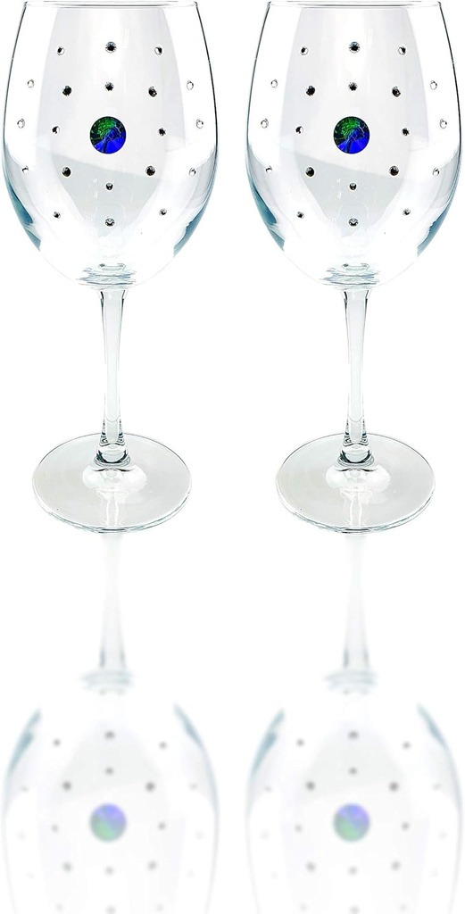 Popov 12 Oz Jeweled Wine Stemmed Goblets w/Rhinestones, Red White Wine Glasses on Stem, Set of 2