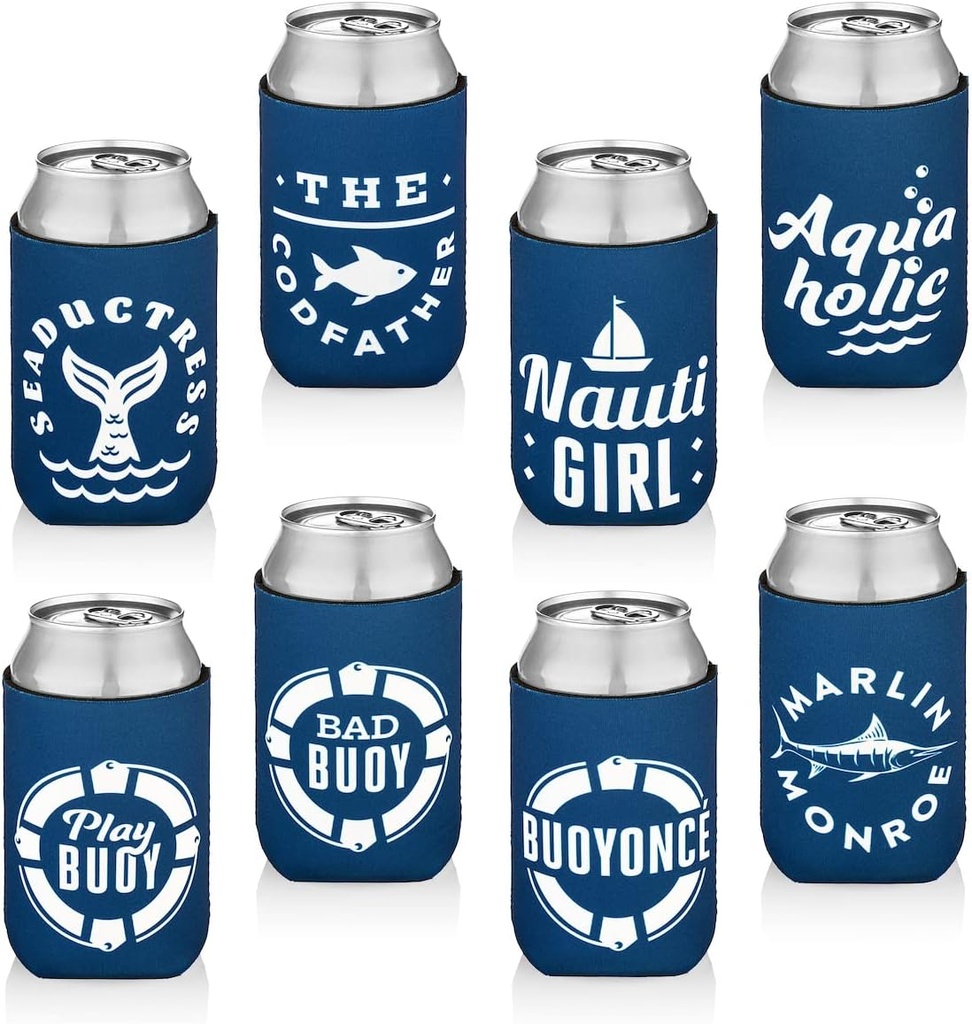 10 Pack Can Cooler Sleeves - Boat Party Favors - Nautical Party Decorations, Accessories - Funny Beer Cooler