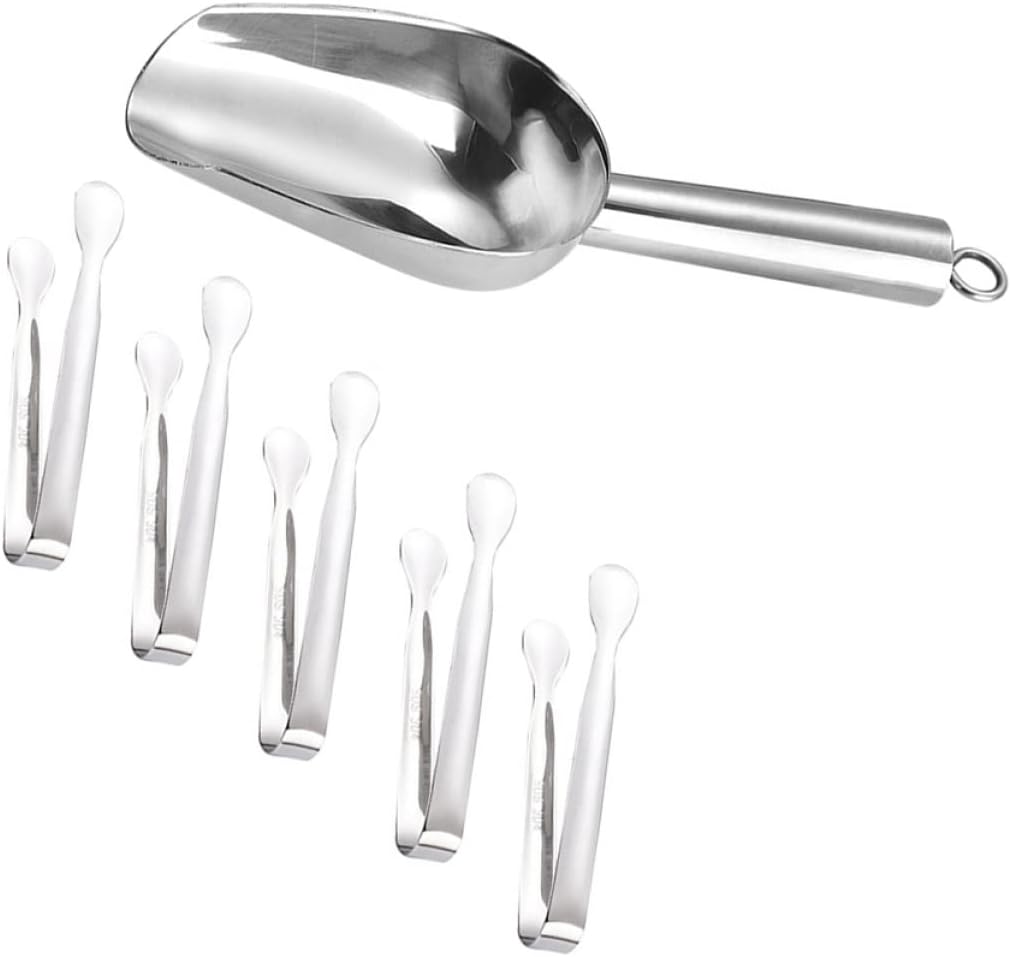 1 Set Stainless Steel Ice Scoop with Tongs Ice Cube Shovel Food Tongs for Kitchen Bbq Party Use Easy to Clean Comfortable Grip Craftsmanship