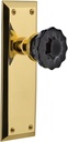 Nostalgic Warehouse 726946 New York Plate Single Dummy Crystal Black Glass Door Knob in Unlaquered Brass