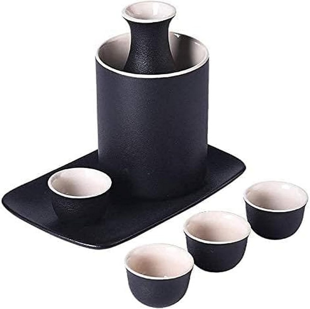 Sake Pots & Sets Japanese Sake Set Traditional Sake Cup Ceramic for Home, Include 4 Cup,Sake Set (A)