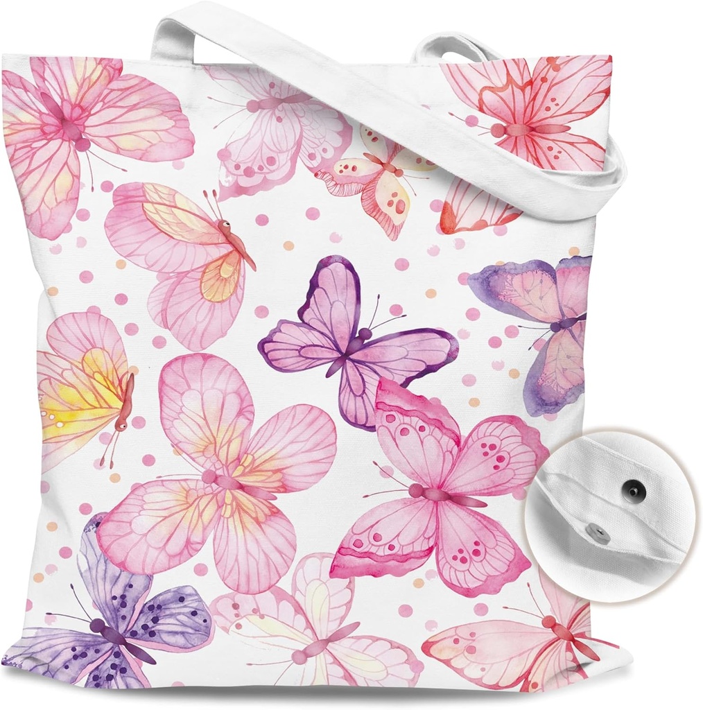 Butterfly Tote Bag with Magnetic Buckle for Girls, Women Canvas Tote Bag with Butterfly Pattern-Gifts for Birthday, Mother's Day, Christmas,etc.(048)