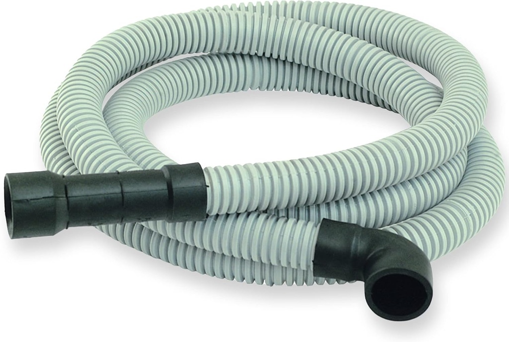Eastman 8 Foot Dishwasher Drain Hose, Universal Fit with 5/8 Inch, 7/8 Inch, or 1 Inch OD Drain Outlet, 90 Degree Rubber Elbow, Corrugated, Gray PVC, 91218