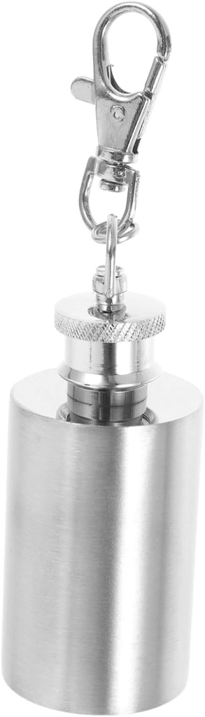 PRETYZOOM Stainless Steel Mini Flask Keychain 1 oz Portable Liquor Flask for Women and Men Cute Round Oil Bottle Keyring Clip