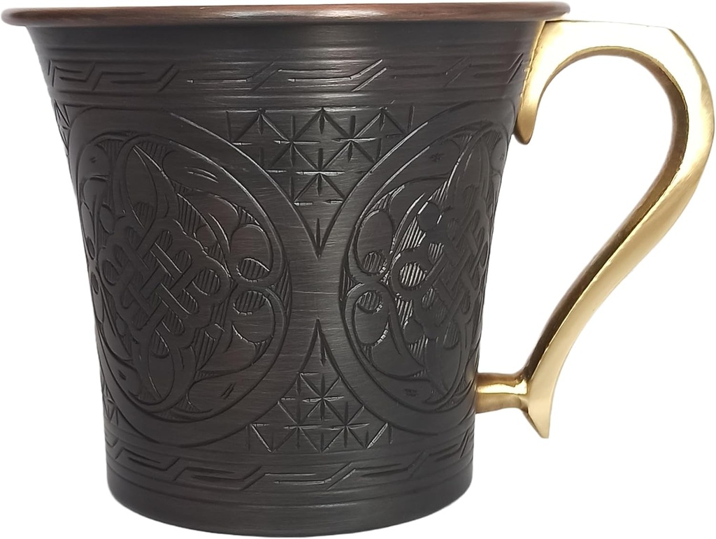 CC Series (20 oz) - Super Heavy Weight Drinking Cups or Serving Cold Beverages and Cocktail Mugs, Handmade Unlined Uncoated Copper Tumblers with Cast Handle (Engraved Antique)