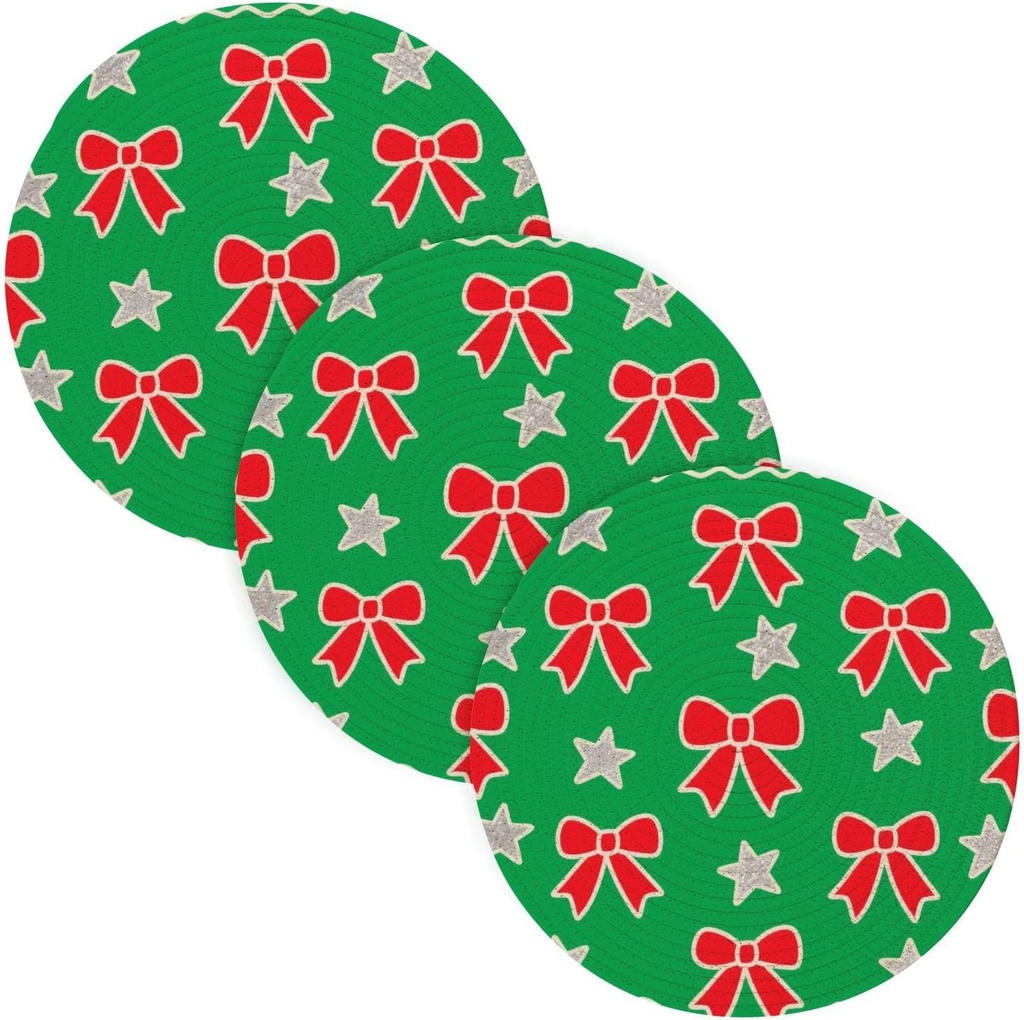 3 Pcs Hot Water Pad for Crock Pot Merry Christmas Red Bow 15in Polyester-Cotton Thread Weave Plate Holder accesorios para mesa de comedor