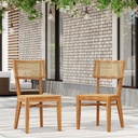 Christopher Knight Home Neeko Acacia Wood Patio Dining Chairs Set of 2, Wooden Outdoor Kitchen Side Chair, Wicker Garden Chair Set for Dining Table, Patio Furniture Extra Seat, Light Brown + Teak