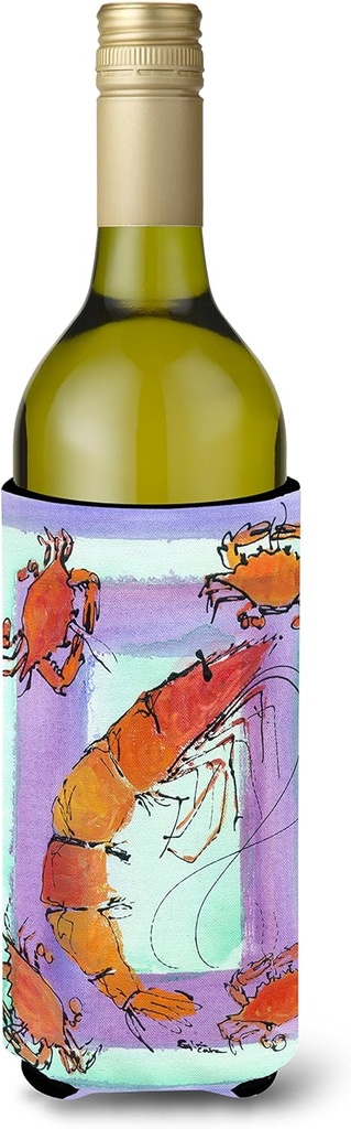 Caroline's Treasures 8037LITERK Shrimp and Crab Wine Bottle Hugger Bottle Cooler Sleeve Hugger Machine Washable Collapsible Insulator Beverage Insulated Holder