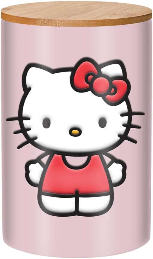 Silver Buffalo Sanrio Hello Kitty Wax Resist Ceramic Cookie Jar with Bamboo Lid, 5” x 5” x 6.5”