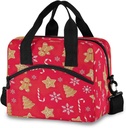Cute Gingerbread Cookies Red Lunch Box Cooler Bag Cute Cooler Lunch Bag 11.4×7.1× 9.5 for School, Office or Picnic