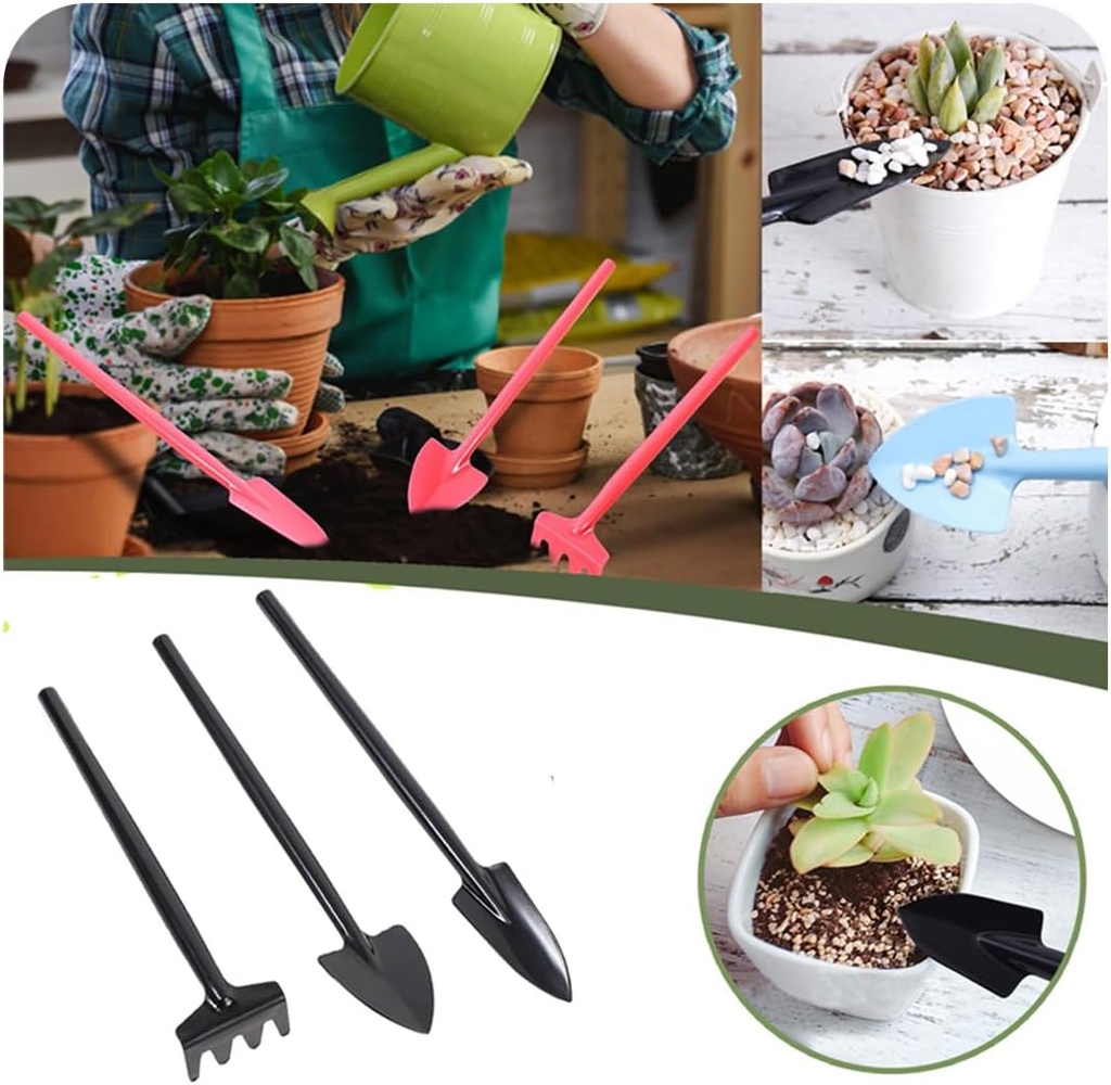 Mini Gardening Tools, 3pcs Portable Garden Hand Tools Set, Miniature Gardening Rake Trowel and Shovel for Seedlings, Bonsai, Succulents