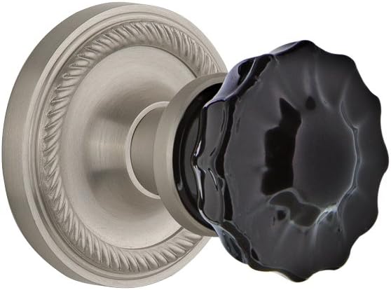 Nostalgic Warehouse 727100 Rope Rosette Double Dummy Crystal Black Glass Door Knob in Satin Nickel