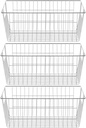 SANNO Farmhouse Freezer Bastets Organizer Bin Large Metal Wire Food Storage Organizer Bin Basket - for Kitchen Cabinets, Pantry, Bathroom, Laundry Room, Closets, Garage - Chrome, 3 pack