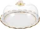 White Porcelain Decorative Cake Stand Cupcake Stand with Glass Dome Lid Cover Party Dessert Display Serving Plate Fruit Platter with Cloche Bell Cover for Kitchen