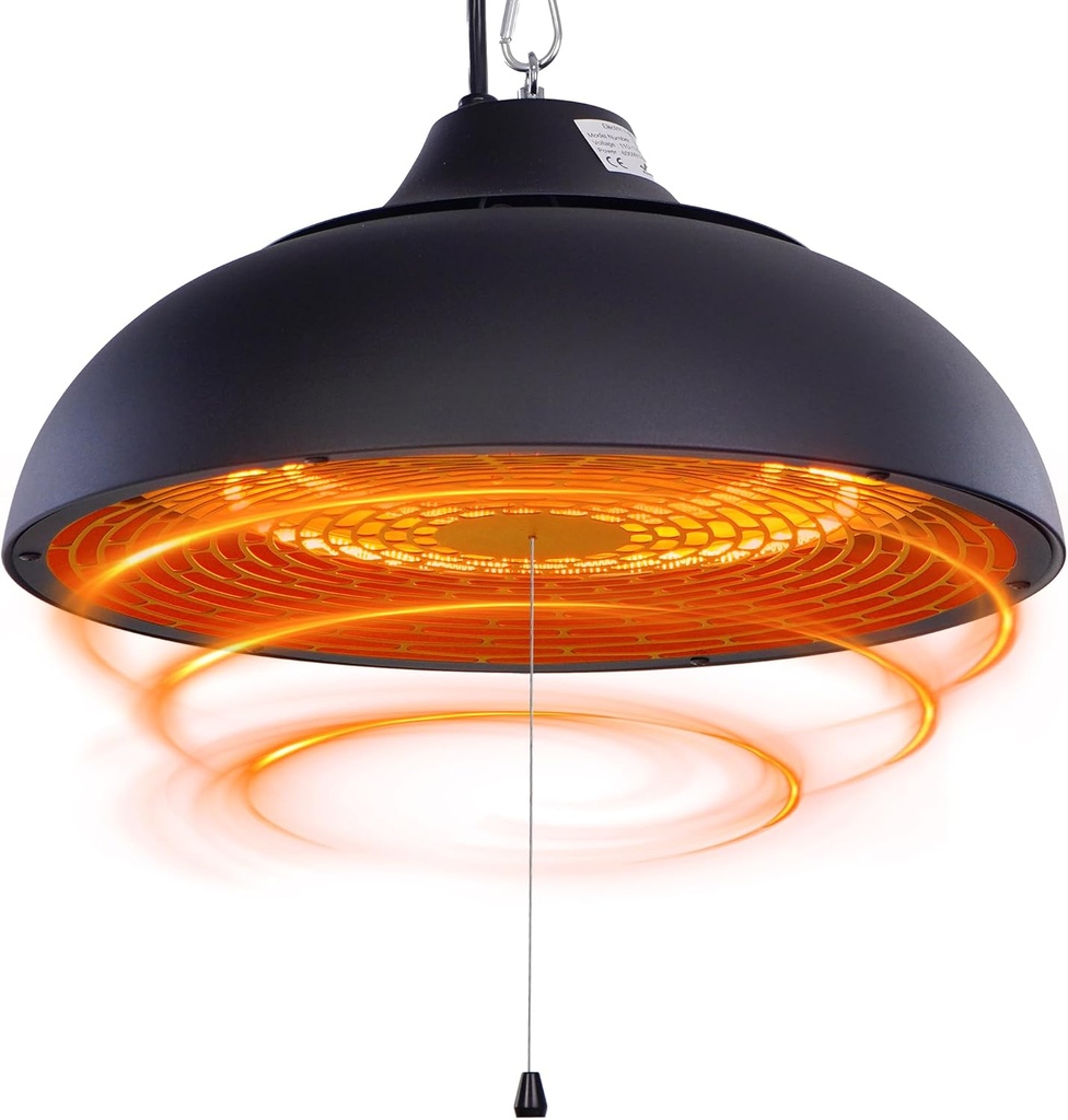 Hanging Patio Heater, Ceiling Mounted, Electric Patio Heater, Built in Temperature Control, Suit for Outdoor/Indoor, Garage, Greenhouse, 600W/900W/1500W