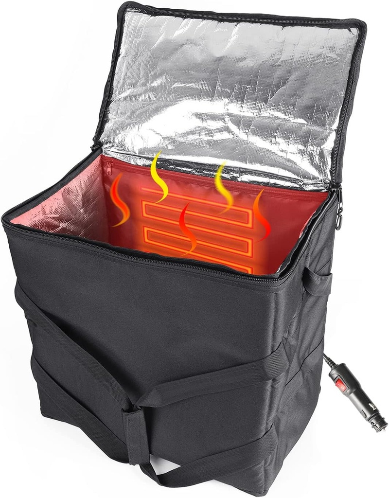 Insulated Heated Delivery Bag with Handle - Portable Microwave Food Warmer, Collapsable Grocery Boxes - Picnic Lunch Pizza Container for Food Transport
