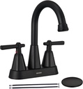 Matte Black Bathroom Sink Faucet, SBOSBO 4 Inch Bathroom Faucet for Sink 3 Hole, 2 Handle Centerset with Pop Up Drain Assembly and 2 Water Supply Hoses for RV Vanity