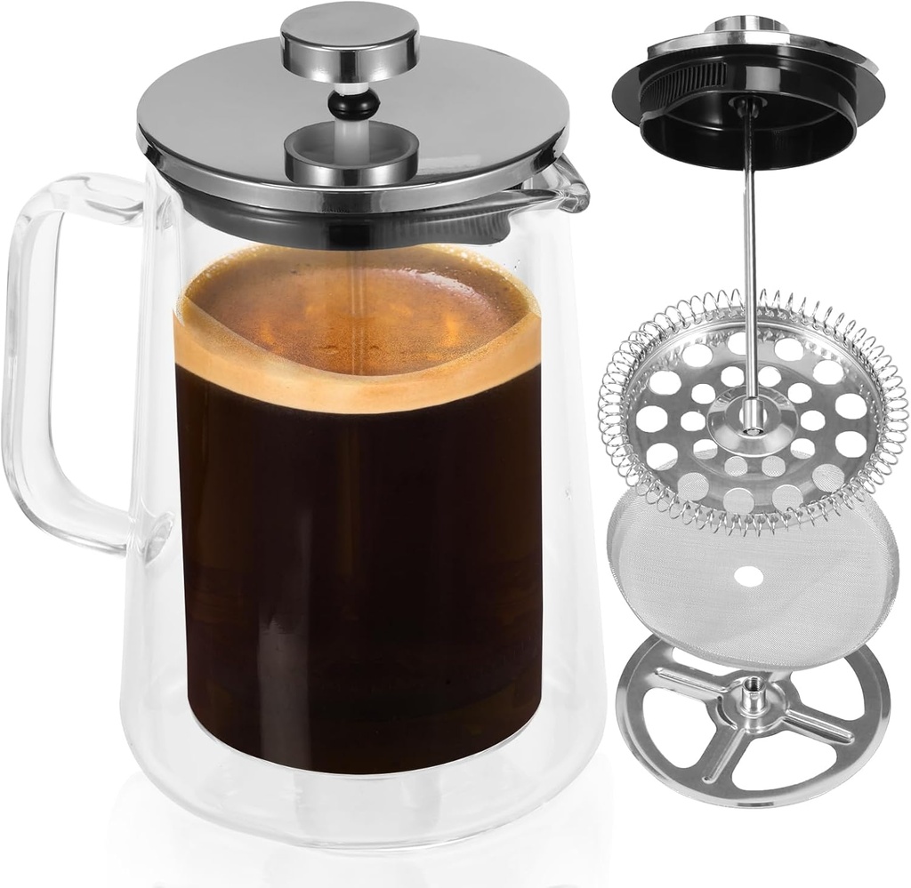 350/650/1000ml French Press Coffee Maker, Double Wall Glass French Press, Clear French Press Tea Maker, Multifunctional Coffee Press Coffee Maker for Home Office (350ML)