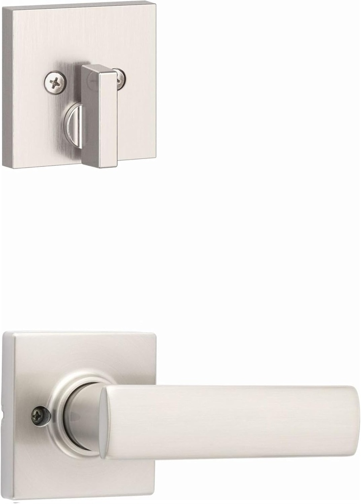 Kwikset 971BRNLSQT-15 Single Cylinder Interior Breton Lever Trim with Square Rose Satin Nickel Finish
