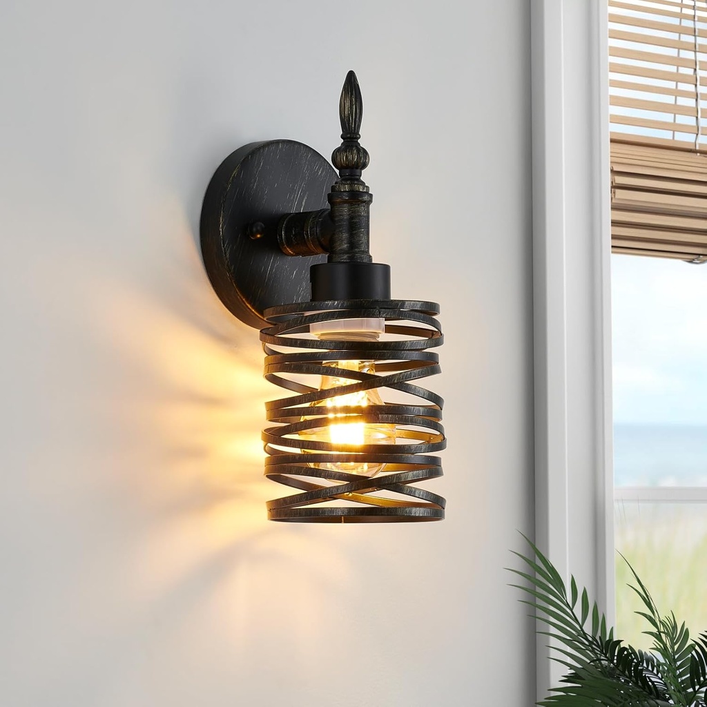 Brushed Bronze Vanity Light, 1-Light Bathroom Light Fixtures Over Mirror, Modern Wall Sconce with Metal Cage, Industrial Wall Mount Lamp for Hallway Porch Bedroom, Kitchen Living Room