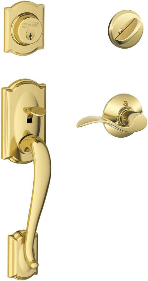 SCHLAGE Camelot Single Cylinder Handleset and Left Hand Accent Lever, Bright Brass (F60 CAM 505 Acc 605 LH)