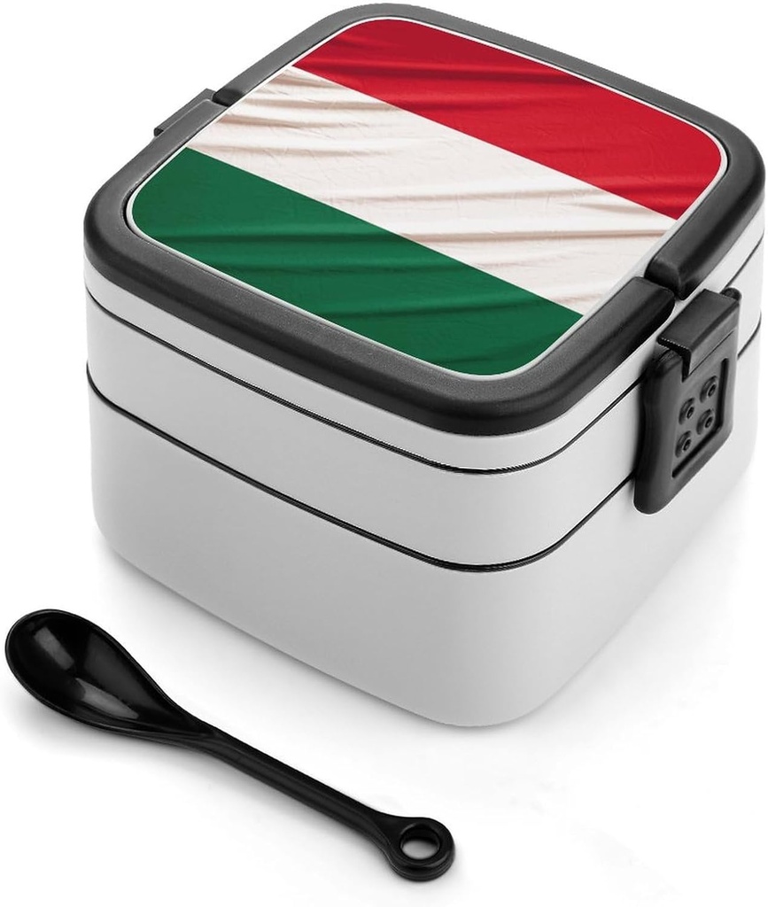 Italy Flag Bento Box Double Layer Lunch Box for Adults with Spoon And Handle Stackable Lunchbox Leakproof Lunch Container for Work Picnic Travel