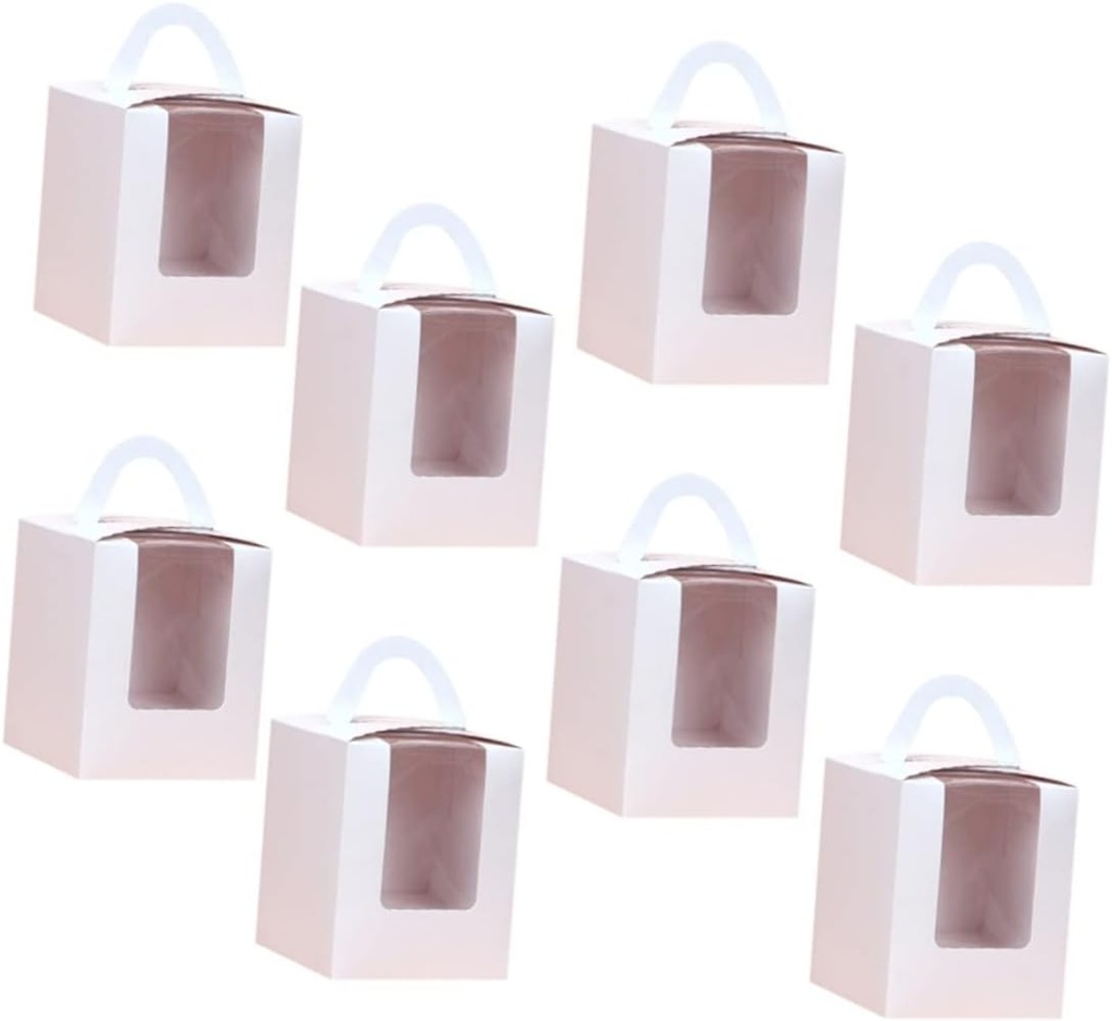 PRETYZOOM 20 Pcs White Cupcake Boxes with Handle and PVC Window Cardboard Insert for Base Portable Cake Containers for Parties and Events