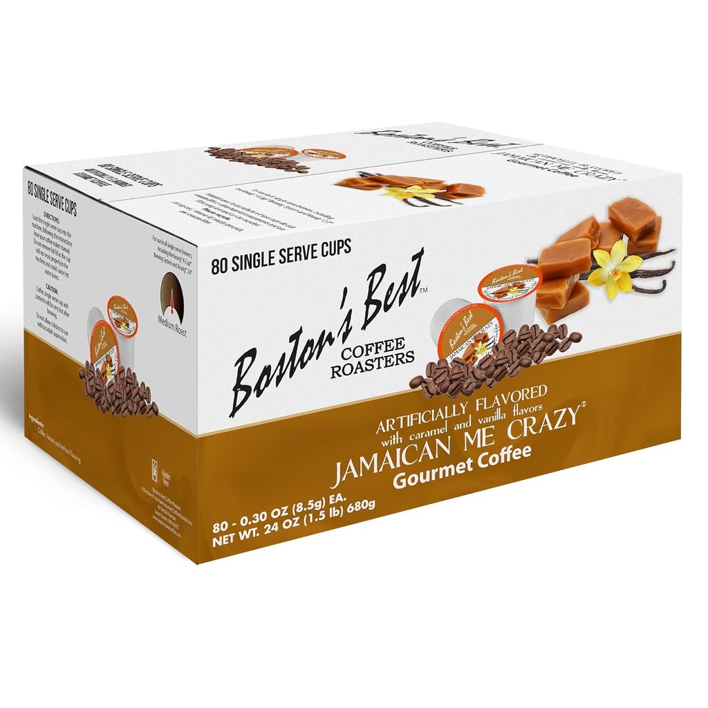 Boston’s Best - Jamaican Me Crazy Flavored Delicious Gourmet Coffee, Compatible with Keurig Coffee Maker, 1 Count (80 Single Serve Cups)