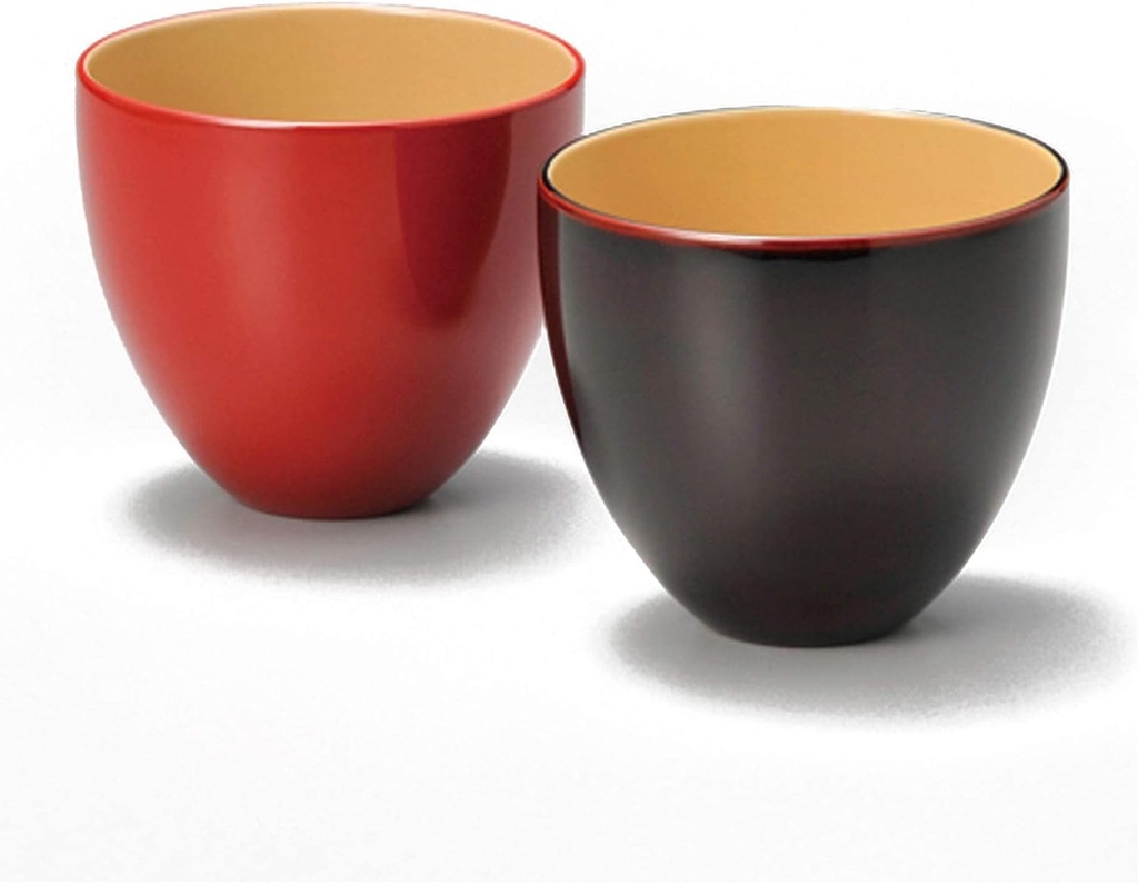 IPPINKA Japanese Traditional Lacquared Cups for Tea and Sake - Set of 2 - Black & Red - Durable and Elegant Design - Made in Kyoto, Japan