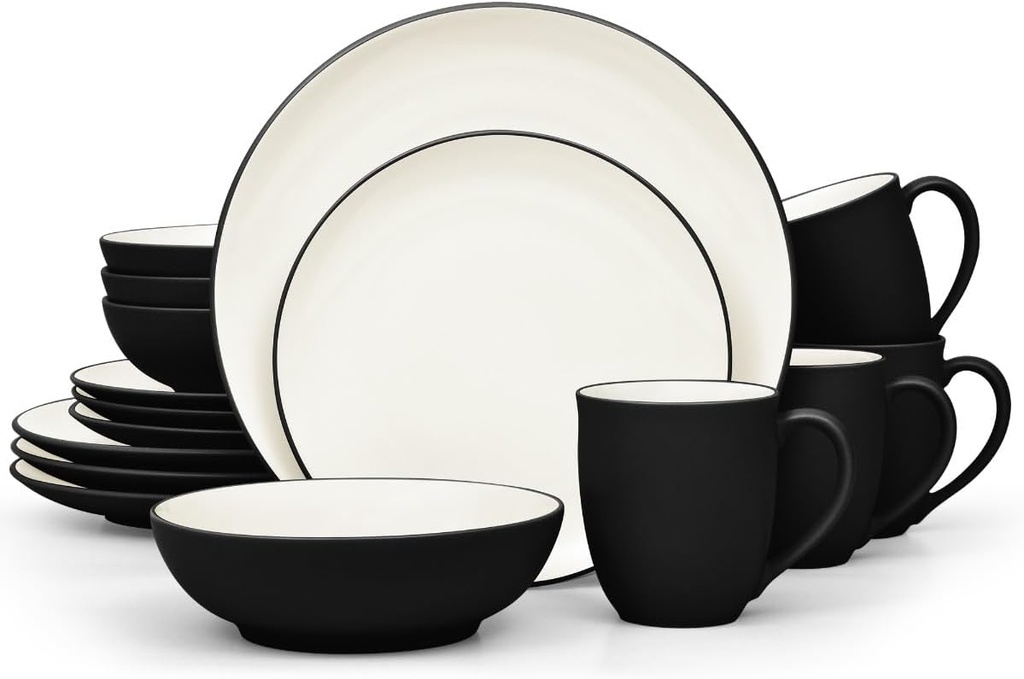 Noritake Colorwave Graphite 16-Piece Coupe Set, Service for 4 in Black/Graphite