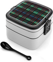Striped Checked Bento Box for Adults Double Layer Lunch Box with Spoon And Invisible Handle Microwave Dishwasher Safe Leak Proof Meal Prep Lunch Containers for Office Picnic