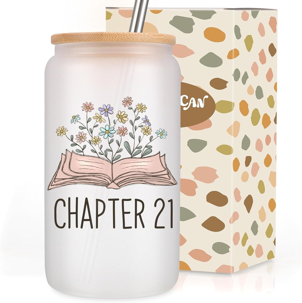 Coolife Chapter 21 Glass Cup, 21st Birthday Gifts for Women, Her - Cute Birthday Gifts for 21 Year Old Female Friend, Girl 2004, Daughter Turning 21, Happy 21st Bday Present Idea, 16oz Coffee Tumbler