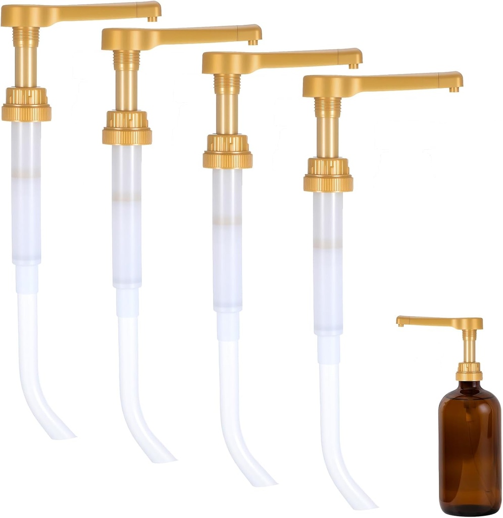 4 Pcs Gold Sauce Pump Dispenser for 64 Oz Bottles, 15CC Reusable Coffee Syrup Pump Large Coffee Syrup Dispenser for Vanilla Chocolate Sauces