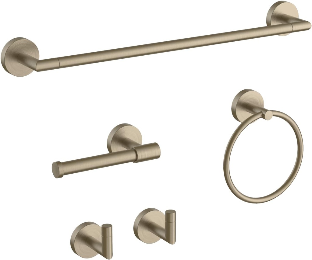 LAKETON Collection, 5-Piece Bathroom Hardware Accessories Set, Towel Ring, Adjustable Expandable Towel Bar, Two Towel and Robe Hook, Toilet Paper Holder, Wall Mounted, Satin Nickel