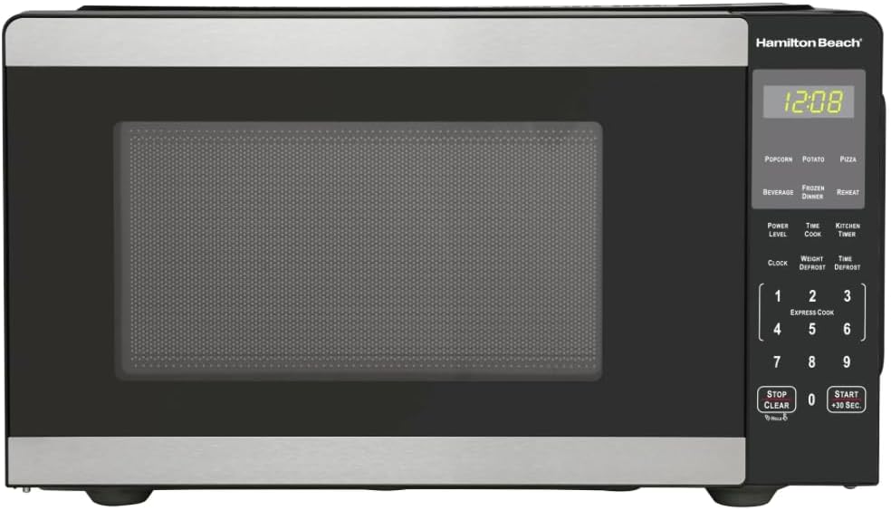 Hamiilton 0.9 Cu ft Countertop Microwave Oven, 900 Watts, Stainless Steel, New