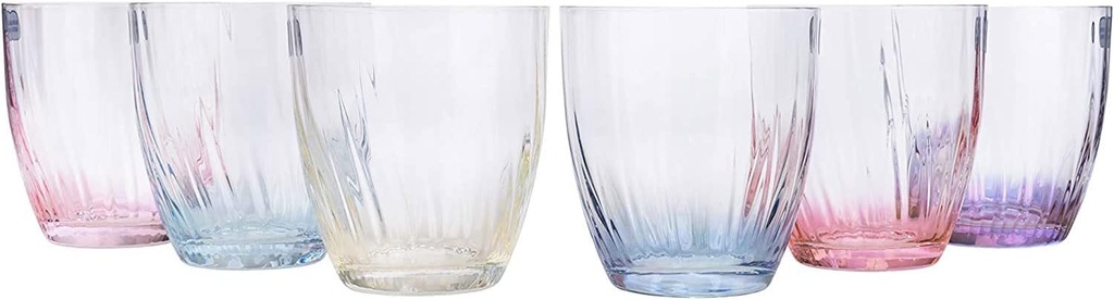 Elegant and Modern Decorative Kate Optic Design Rock Glassware Set for Parties, Events, Wedding, Birthday Programs, and Home Bar - 10oz Glasses, Set of 6, Assorted Color