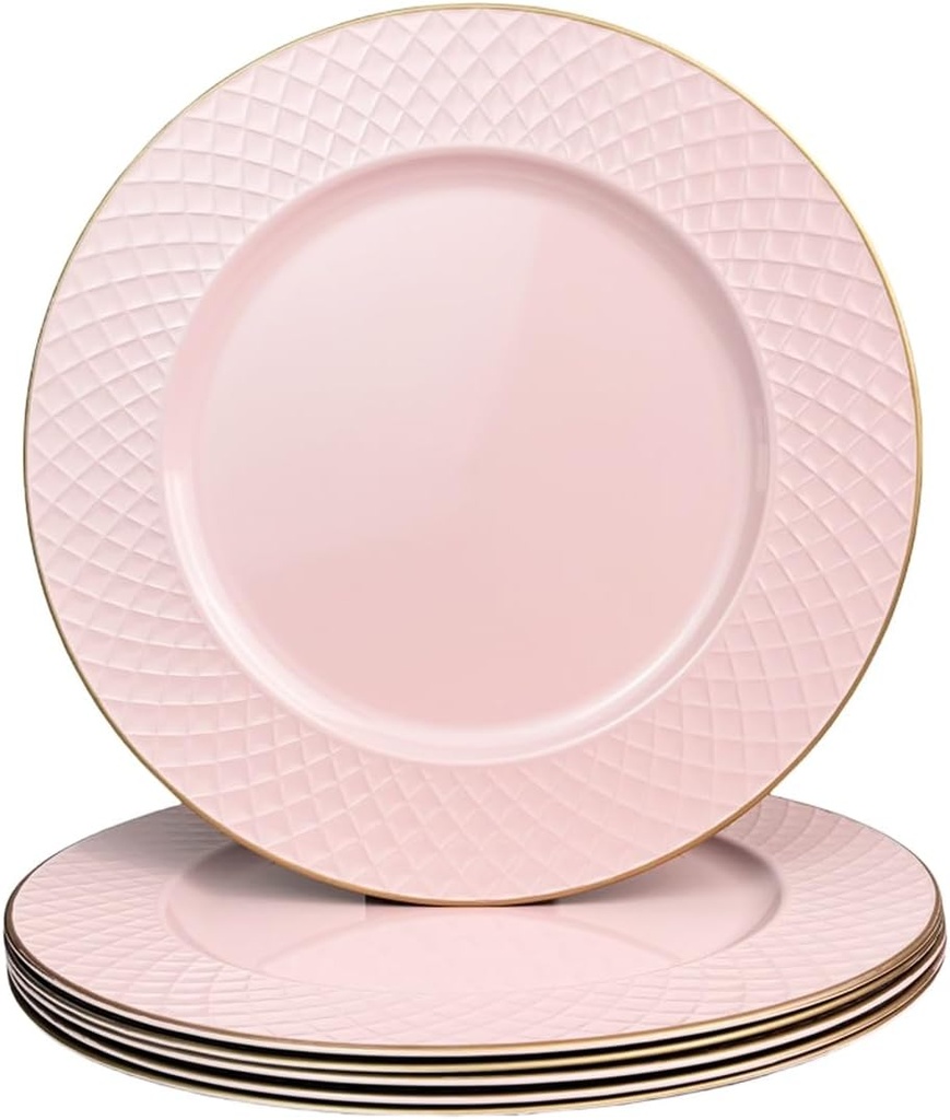 Pink Charger Plates, 13" Round Chargers for Dinner Plates, Plastic Chargers for Parties, Table Setting, Holidays, (Set of 6)