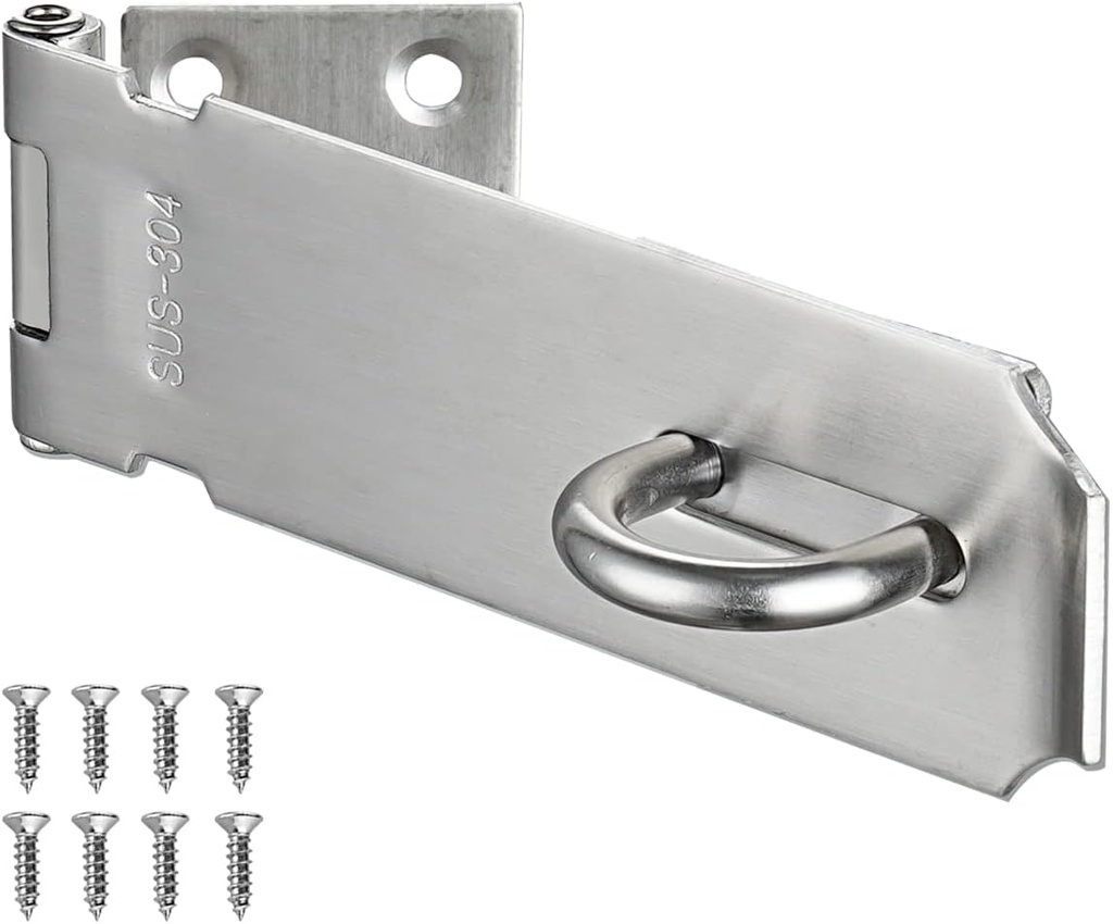 JQK Door Hasp Latch Lock, 5 Inch 304 Stainless Steel Safety Packlock Clasp Thickness 1.9 mm, Brushed Steel, DL130-BN