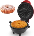 Mini Cake Maker, Lava Cake Machine Non-stick Griddle/double-sided Heating, Cake-shaped Design Waffle Iron for Snacks, Desserts Make Chocolate Cake (Red)