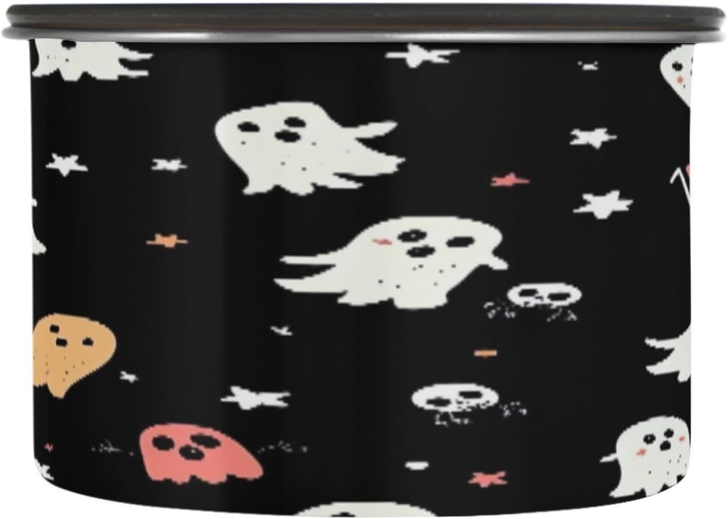 Halloween Cartoon Ghosts Stainless Steel Coffee Canister 17OZ - Airtight Kitchen Storage Container for Coffee Beans, Grounds, Cereal, Sugar & Tea#26