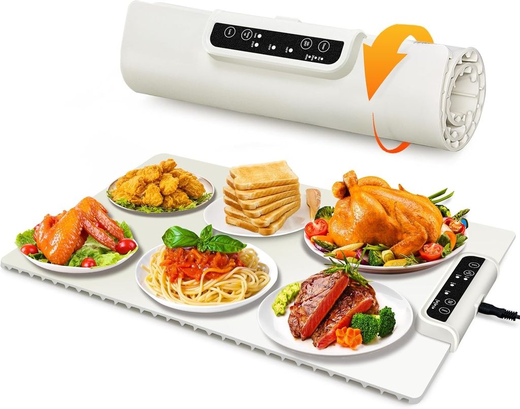 Electric Warming Tray:Full Surface Heating Tray for Food,3 Temperature Settings Food Warmer Mat Hot Plate,Roll Up & Portable,Premium Silicone Food Warmers Trays for Parties Buffets,Travel,Daily Use