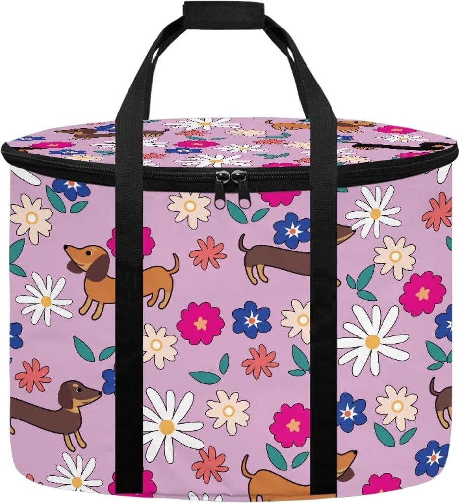 Hippie Flower Slow Cooker Carrier 4-8 Quart for Picnic,Dachshund Slow Cooker Travel Bags for Camping Traveling Casserole Carrier for Kitchen Canteen