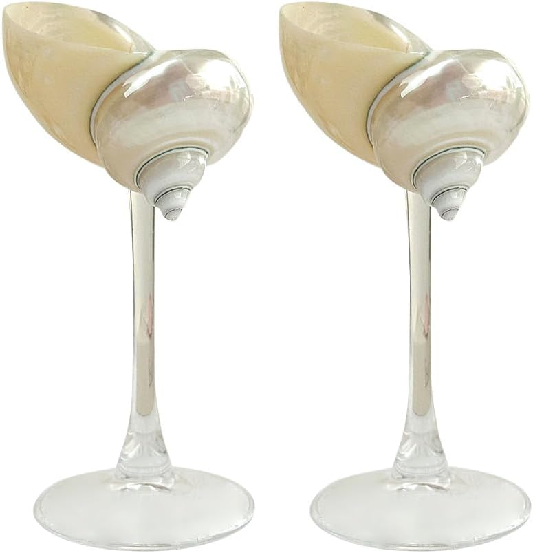 2Pcs Seashell Wine Glasses Wedding Wine Glasses Conch Goblet Martini Cocktail Glass Cup for Birthday Wedding Beach Bridesmaids Anniversary Party(A)