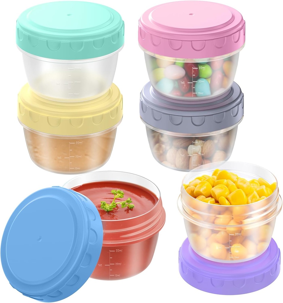 Salad Dressing Container to Go with lids (6 Pack) - 2.7 oz Small Sauce Containers Reusable and Leakproof Snack Box Condiment Containers for Bento Lunch Box, Work, School & Travel