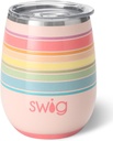 Swig Life 14oz Stemless Wine Cup, Insulated Wine Tumbler with Lid, Stainless Steel Travel Tumbler (Good Vibrations)