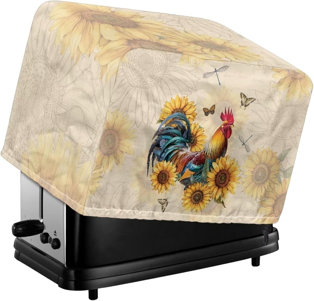 Rooster Toaster Cover 4 Slice with Top Handle Fade Resistant Dust Protection Bread Maker Covers Fingerprint Protection Table Decor Gifts
