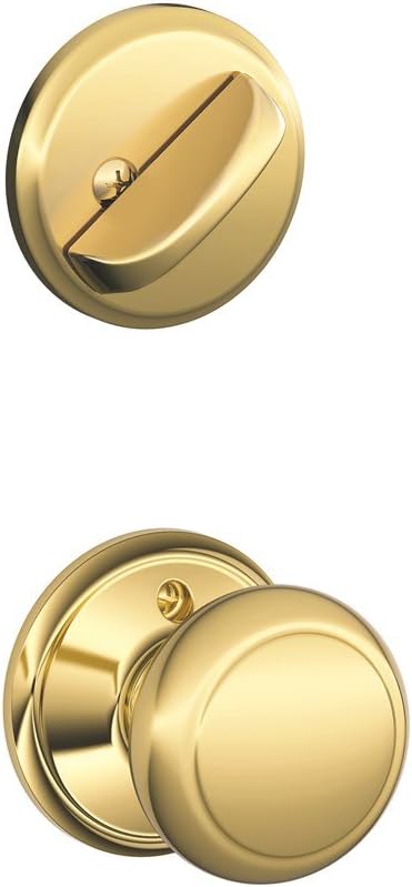 Schlage F59 AND 605 Andover Interior Knob with Deadbolt, Bright Brass (Interior Half Only)