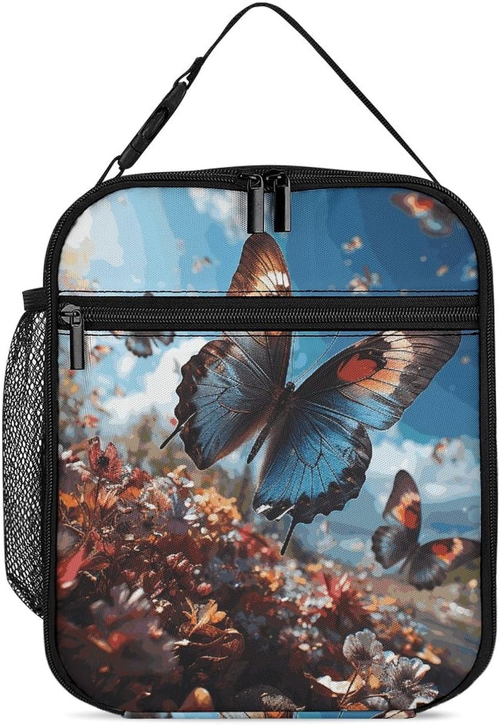 Insulated Lunch Bags for Women Reusable Lunch Boxes Colorful Butterflies Flying in The Waterproof Tote Bag Lunch Cooler Bag for Work