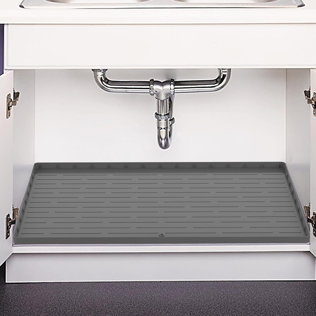 Under Sink Mat Waterproof - 22"x34" Kitchen Cabinet Sink Mat with Unique Drain Hole Design, Liner Protector for Kitchen Sink and Bathroom, Water Drips, Leaks, Spills, Hold up to 3.3 Gallons of Liquid